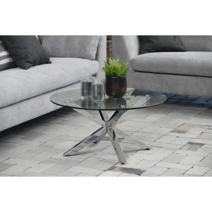 Tavolino da salotto LUCA 82 cm, vetro trasparente/finitura argento