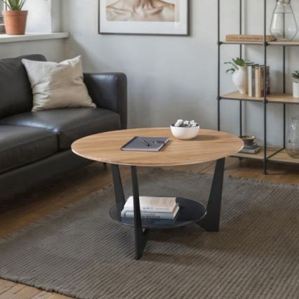 Tavolino da salotto MARMO Ø 70 cm rovere/nero