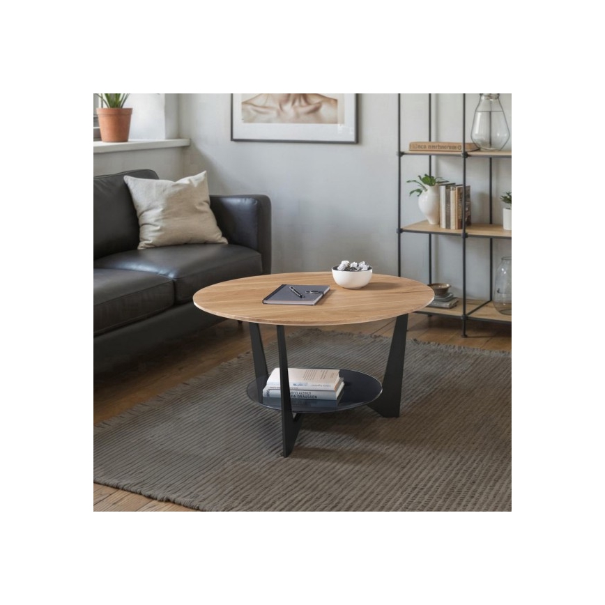 Tavolino da salotto MARMO Ø 70 cm rovere/nero