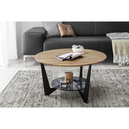 Tavolino da salotto MARMO Ø 70 cm rovere/nero