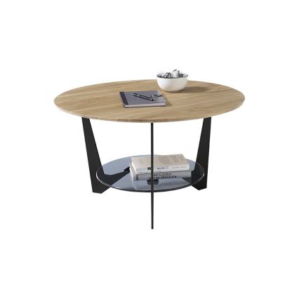 Tavolino da salotto MARMO Ø 70 cm rovere/nero