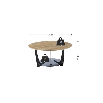 Tavolino da salotto MARMO Ø 70 cm rovere/nero