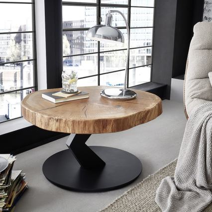 Tavolino da salotto ODIN Ø 75 cm rovere/nero