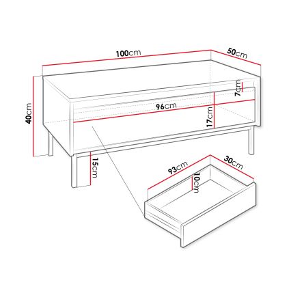 Tavolino da salotto OZMI 40x100 cm bianco