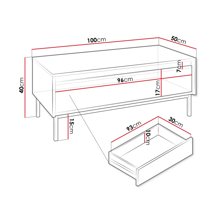Tavolino da salotto OZMI 40x100 cm bianco