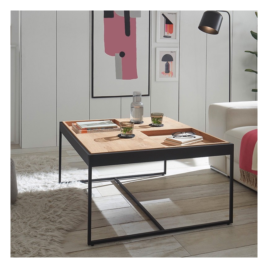 Tavolino da salotto PULSE 83x83 cm rovere/nero