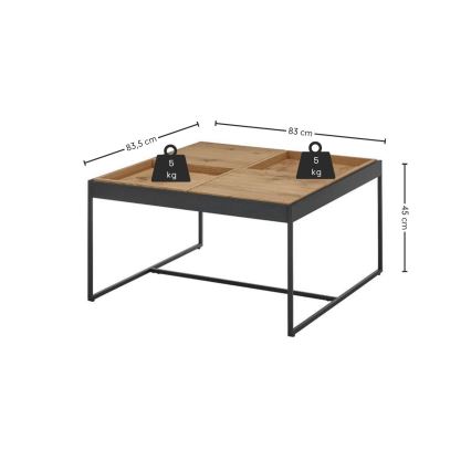 Tavolino da salotto PULSE 83x83 cm rovere/nero