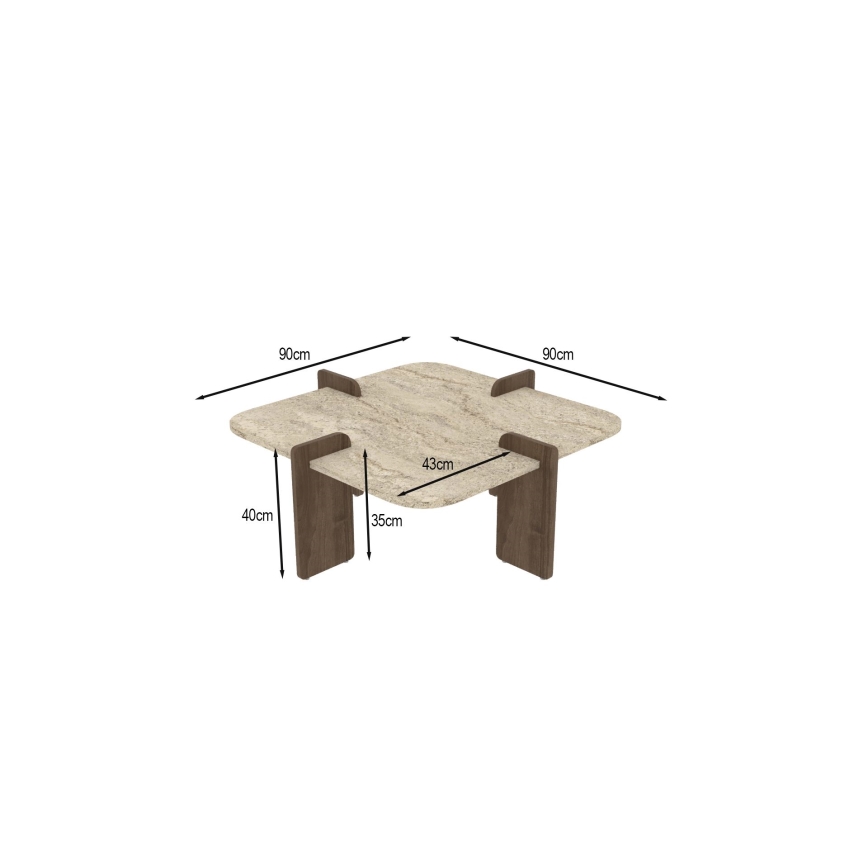 Tavolino da salotto PURO 90x90 cm beige/noce