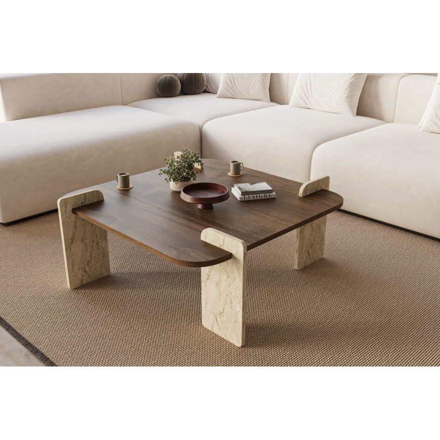 Tavolino da salotto PURO 90x90 cm noce/beige