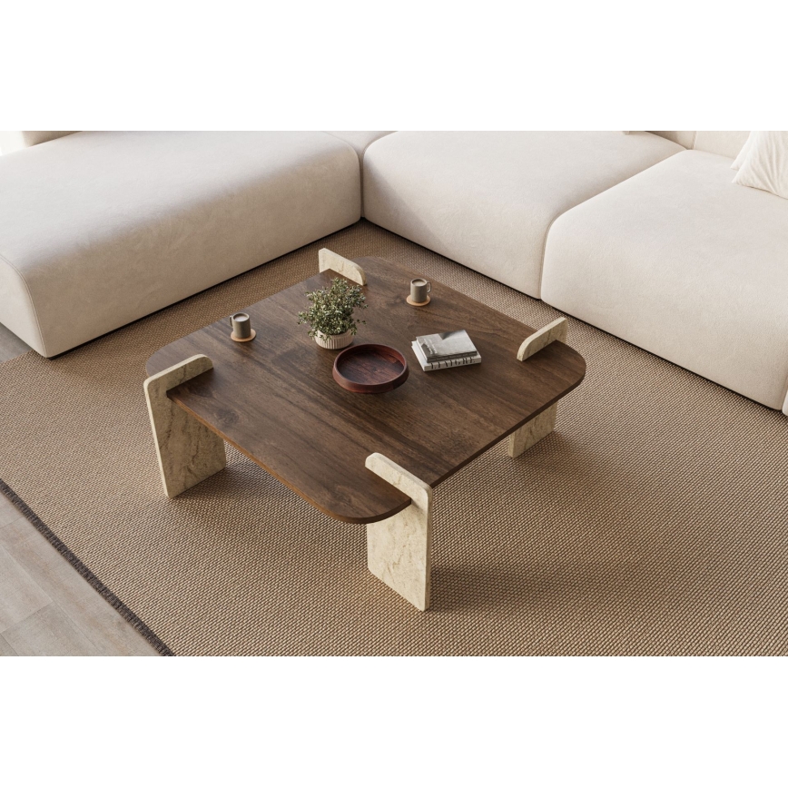 Tavolino da salotto PURO 90x90 cm noce/beige