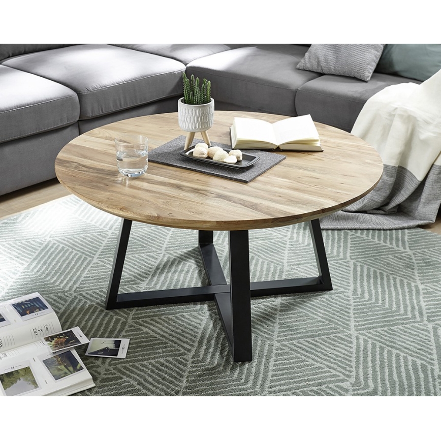 Tavolino da salotto RIVA Ø 90 cm acacia/nero