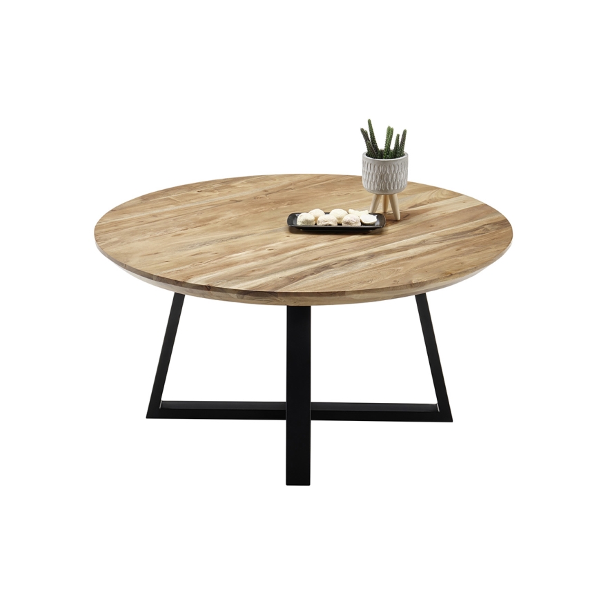Tavolino da salotto RIVA Ø 90 cm acacia/nero