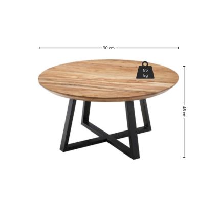 Tavolino da salotto RIVA Ø 90 cm acacia/nero