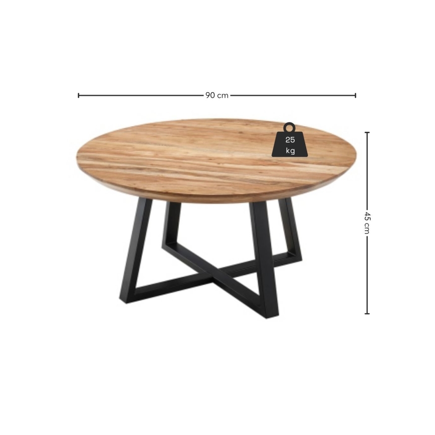Tavolino da salotto RIVA Ø 90 cm acacia/nero