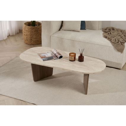 Tavolino da salotto ROND 130x65 cm travertino/noce