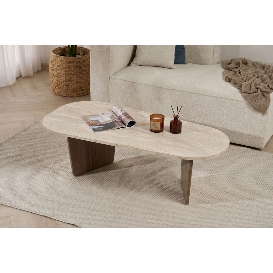 Tavolino da salotto ROND 130x65 cm travertino/noce
