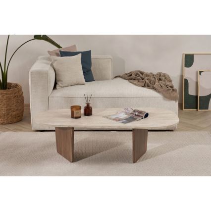 Tavolino da salotto ROND 130x65 cm travertino/noce