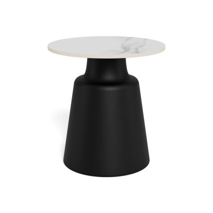 Tavolino da salotto SANTORINI Ø 45 cm, bianco/nero, piano in ceramica