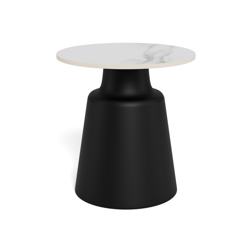 Tavolino da salotto SANTORINI Ø 45 cm, bianco/nero, piano in ceramica
