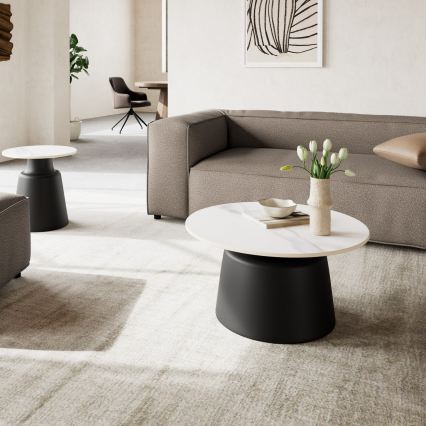 Tavolino da salotto SANTORINI Ø 70 cm bianco/nero, piano in ceramica