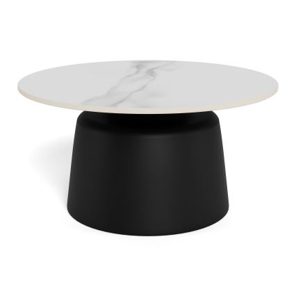 Tavolino da salotto SANTORINI Ø 70 cm bianco/nero, piano in ceramica