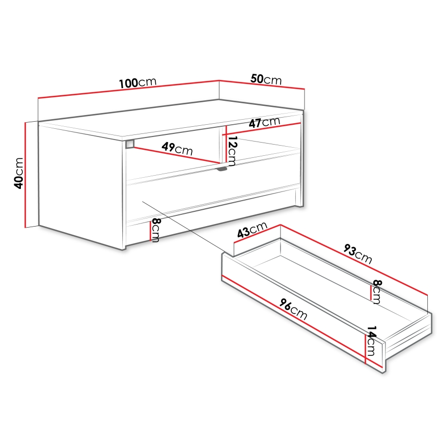 Tavolino da salotto TIRENO 40x100 cm beige