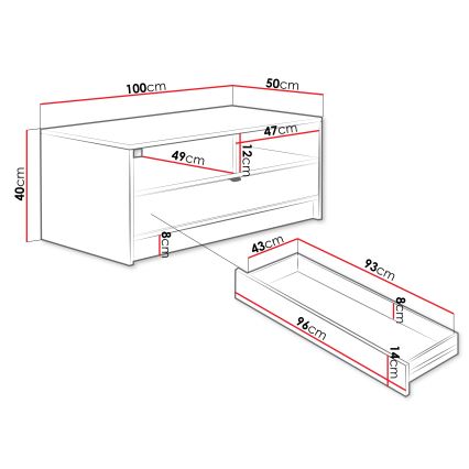 Tavolino da salotto TIRENO 40x100 cm bianco