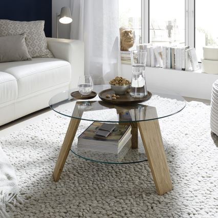 Tavolino da salotto TITAN Ø 75 cm trasparente/rovere
