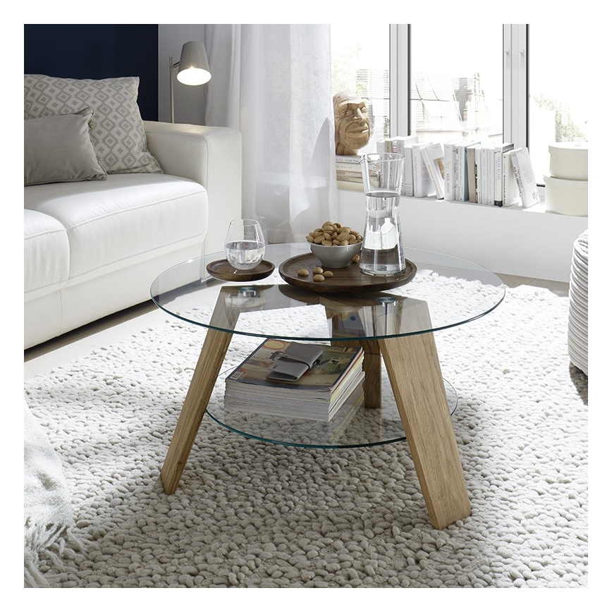 Tavolino da salotto TITAN Ø 75 cm trasparente/rovere