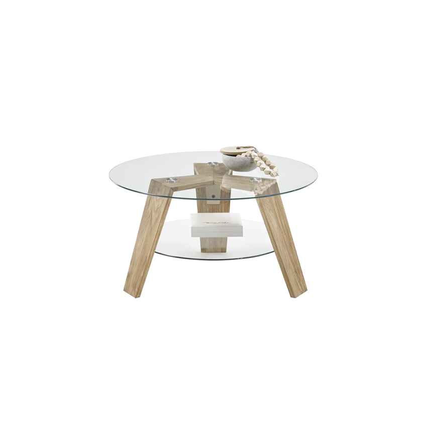 Tavolino da salotto TITAN Ø 75 cm trasparente/rovere