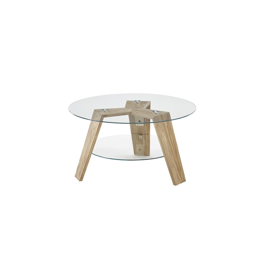 Tavolino da salotto TITAN Ø 75 cm trasparente/rovere