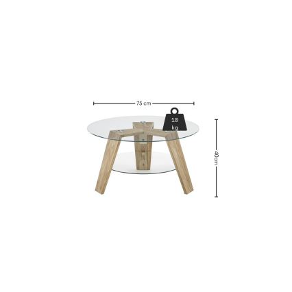 Tavolino da salotto TITAN Ø 75 cm trasparente/rovere
