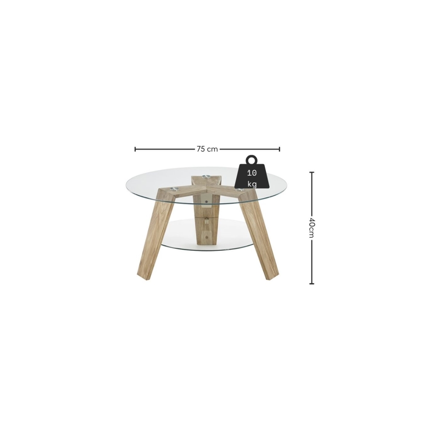 Tavolino da salotto TITAN Ø 75 cm trasparente/rovere
