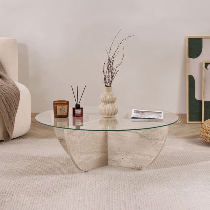 Tavolino da salotto VERE Ø 90 cm beige/trasparente