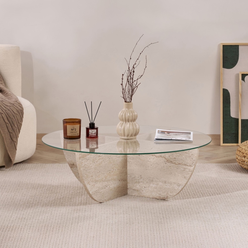 Tavolino da salotto VERE Ø 90 cm beige/trasparente