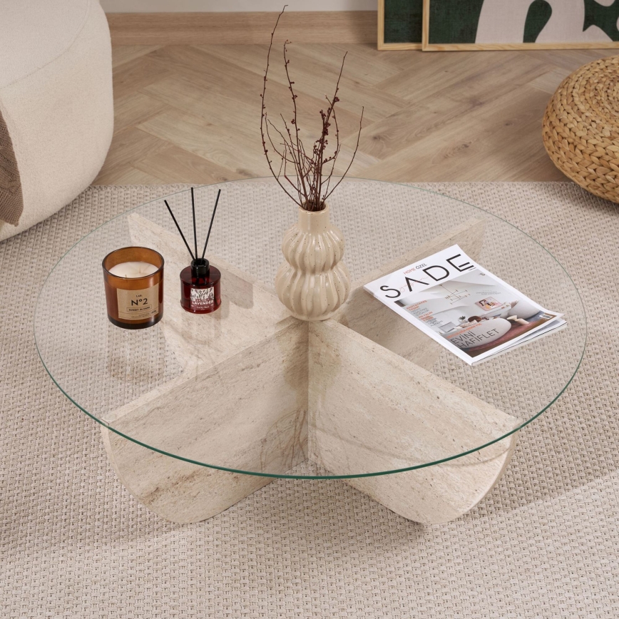 Tavolino da salotto VERE Ø 90 cm beige/trasparente
