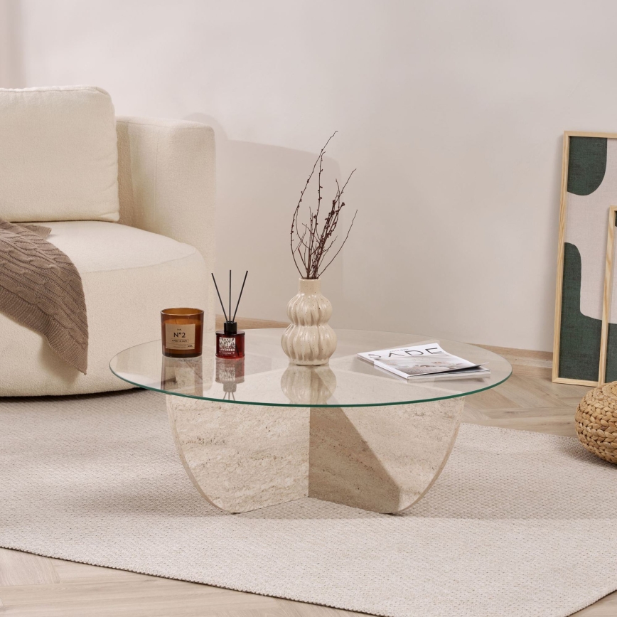 Tavolino da salotto VERE Ø 90 cm beige/trasparente