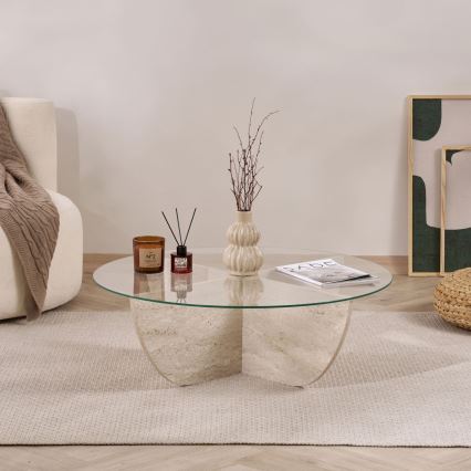 Tavolino da salotto VERE Ø 90 cm beige/trasparente