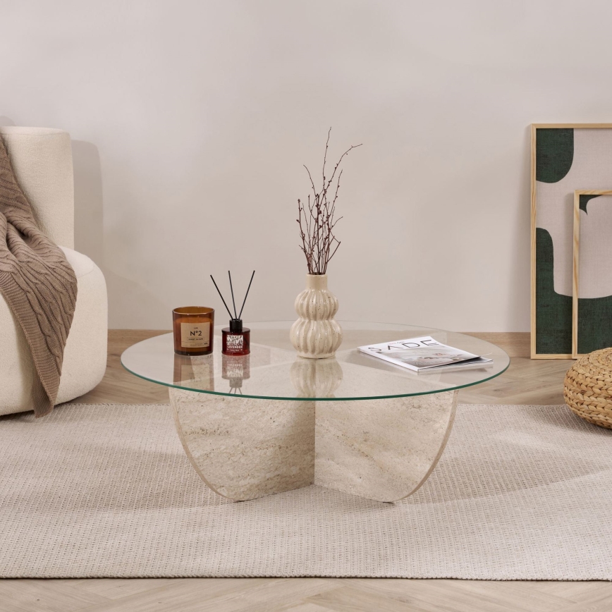 Tavolino da salotto VERE Ø 90 cm beige/trasparente
