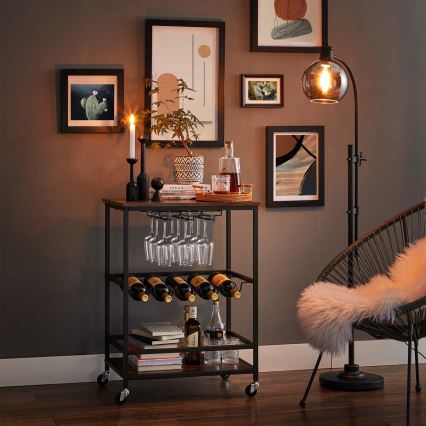 Tavolino da servizio per bottiglie e bicchieri MARGE marrone/nero