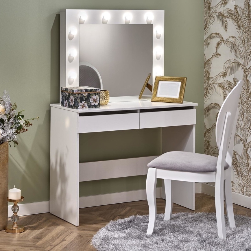 Tavolino da toilette con illuminazione LED HOLLYWOOD 140x94 cm bianco