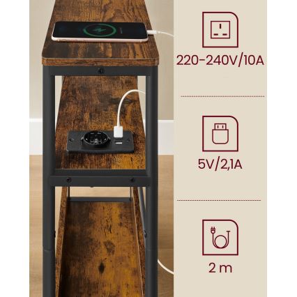 Tavolino d'appoggio con presa elettrica integrata e porte USB ROD marrone/nero