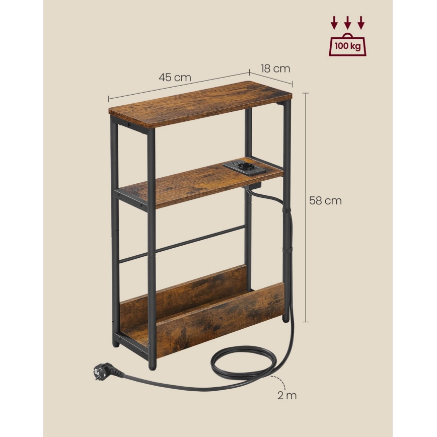 Tavolino d'appoggio con presa elettrica integrata e porte USB ROD marrone/nero
