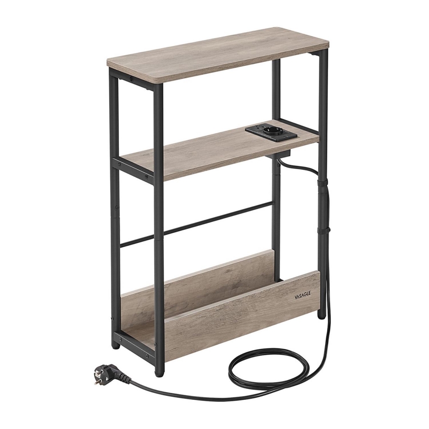 Tavolino d'appoggio con presa elettrica integrata e porte USB ROD marrone/nero