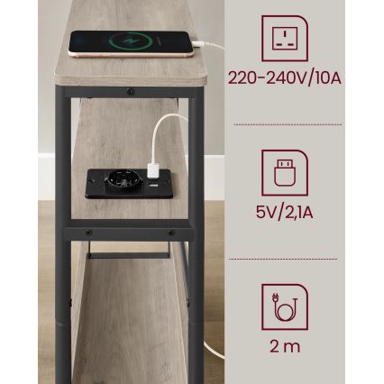 Tavolino d'appoggio con presa elettrica integrata e porte USB ROD marrone/nero