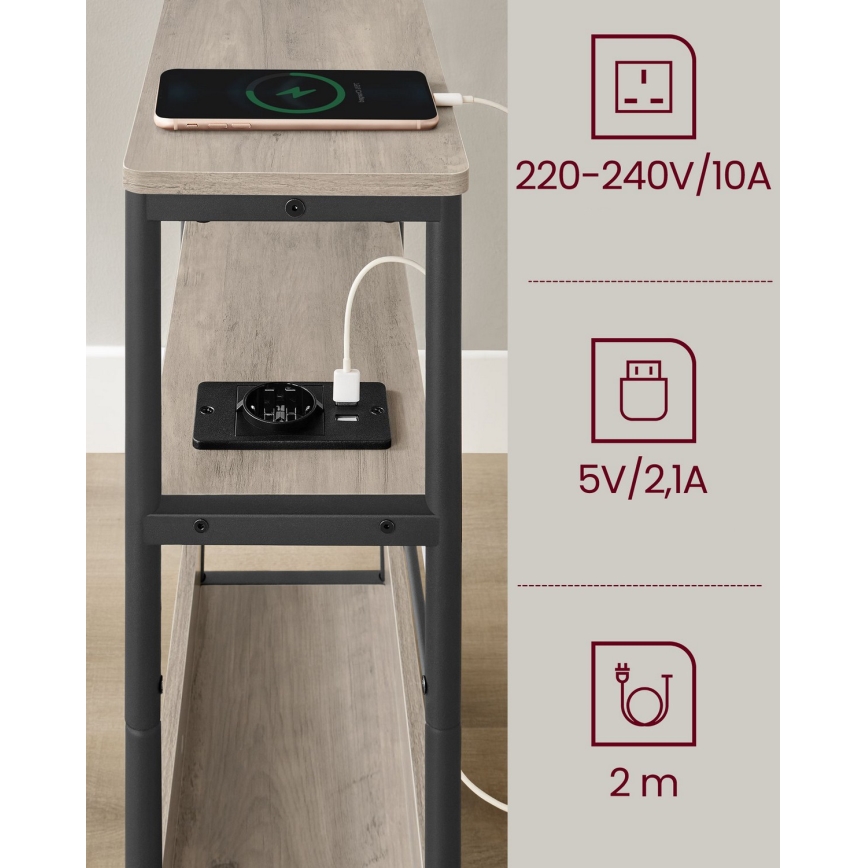Tavolino d'appoggio con presa elettrica integrata e porte USB ROD marrone/nero