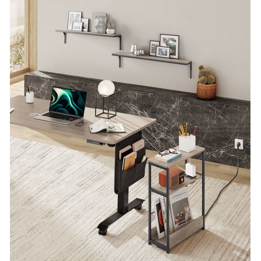 Tavolino d'appoggio con presa elettrica integrata e porte USB ROD marrone/nero