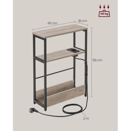Tavolino d'appoggio con presa elettrica integrata e porte USB ROD marrone/nero