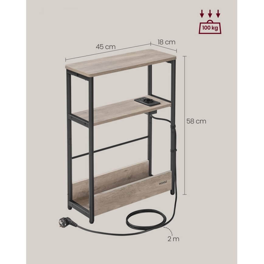 Tavolino d'appoggio con presa elettrica integrata e porte USB ROD marrone/nero