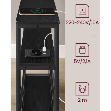 Tavolino d'appoggio con presa elettrica integrata e porte USB ROD nero